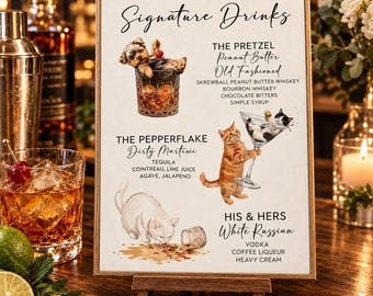Custom Pet Signature Drink Sign Dog Bar Menu Wedding Sign Personalized Cocktail Menu Poster with Pet Portraits Printable Reception Bar Decor