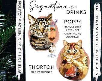 Pet bar menu wedding, Custom dog signature drink sign pets, His and hers pet drink sign, Pet wedding drink sign with signature pet drink