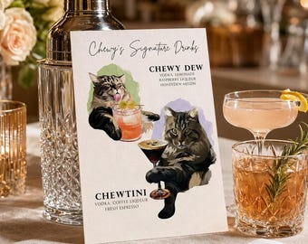 Custom Pet Wedding Bar Menu, Signature Drink Sign with Dog or Cat Portrait, Personalized Wedding Bar Sign, Pet Wedding Decor