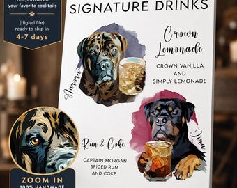 Custom Dog Signature Drinks Sign, Dog Bar Sign Wedding, Digital or Printed Pet Cocktail Menu Poster, Custom Pet Portrait Bar Signage