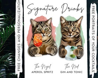 Bar Menu Wedding Dog Signature Cocktail Drink Sign Wedding Welcome Party Sign Personalize Picture Welcome Sign Gift For Dog Mom Cat Sketch