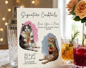 Custom Pet Portrait Wedding Bar Menu, Signature Drinks Sign Printable, Dog Cat Cocktail Bar Sign, Personalised Pet Drink Menu