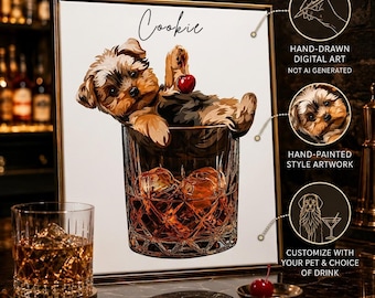 Custom Pet Portrait Whiskey Print - Funny Dog Old Fashioned Cocktail Art - Personalized Pet Bar Sign - Bourbon Lover Gift - Home Bar Decor