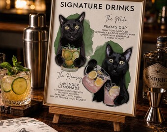 Custom Wedding Bar Sign with Pet Portraits, Signature Drink Menu, Dog Cocktail Sign, Printable Wedding Bar Menu, Personalized Pet Decor