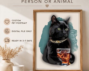 Custom Dog Cocktail Portrait, Signature Drink Wedding Sign with Pet, Bar Cart Wall Art, Personalized Cat Martini Print, Digital Download