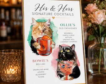 Custom Dog Signature Drink Sign for Wedding, Pet Bar Menu Printable, Personalized Wedding Cocktail Sign with Pet Portrait, Cat Bar Menu