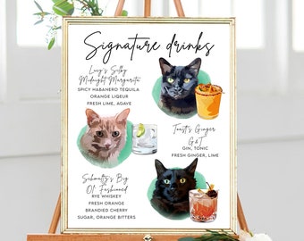 Cartello per bevande con firma per animali domestici per decorazioni di nozze - ritratti GRATUITI Cartello per bevande personalizzato - Cartello per bar per feste