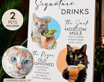 Signature Drink Sign Wedding, Custom Pet Bar Menu, Dog Portrait Cocktail Hour Sign, Signature Drinks Menu Sign, Cat Dog Lover Wedding Gift