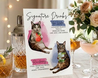 Custom Pet Wedding Bar Sign | Signature Drink Menu Wedding | Pet Cocktail Menu | Custom Pet Portrait Wedding Decor