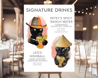 Pet Signature Drink Menu | Custom Wedding Drink Sign with Pet Illustration | Signature Cocktail Template | Digital Download