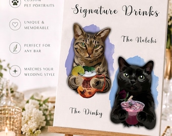 Bar Menu Personalized Wedding Sign Reception Decor Engagement Pet Lover Gift Custom Pet Portrait Sign Dog Open Bar Cart Decor Welcome Sign