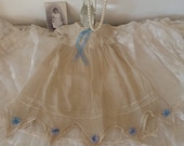 Rarity Antique Doll Dress 19.Century Vintage Victorian Style Edwardian Style Lace Doll Dress Beige Blue Empire Style