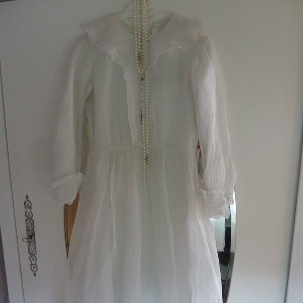Gorgeous Beautiful Antique Dress Communion Confirmation 19th Century France Victorian Edwardian Style White Organza Linen Wedding CoeursDeCaschel