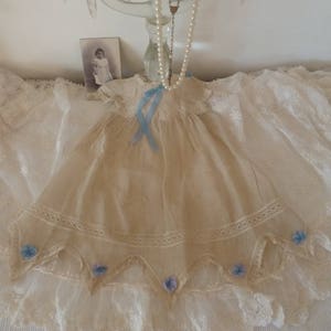 Rarity! Antique doll dress 19th century Vintage Victorian Style Edwardian Style Lace Doll Dress Beige Blue Empire Style