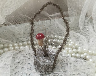 Antique tree hanging*Fly agaric* Mushroom*Silver*Gold*Tinsel wire*Leonian wires*Christmas 1900*