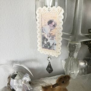 Card*Crystal amethyst colored*Decoration*Country house*Vintage*Pendant*Greeting card*Shabby*Invitation*CoeursDeCaschel*Lace