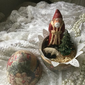 Antique Candycontainer Egg*Christmas 1900*Santa Claus Mass Papiermaché Sheep Lamb Fir Tree Antique*Decoration*Nostalgia CoeurDeCaschel