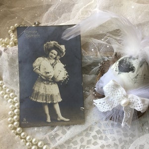 アンティークフォトポストカード*CDV*子供のポートレート*1910年*ハルバーシュタット/ウサギと美女*デコ*ヴィンテージ*シャビー*クールドゥカシェル19世紀*エドワード朝様式*