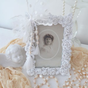 Vintage Bilderrahmen Rosen Tüll Süßwasserperlen Romantik Hochzeit Geburtstag Edwardian Style Landhausstil Boudoir