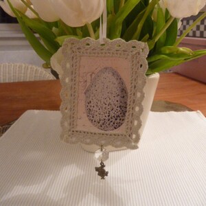 Grußkarte*Ei*Ostern*Kristall*Deko*Landhausstil*Vintage*Nostalgie*CoeursDeCaschel*Anhänger*Easter Card*Spitze Märzhase