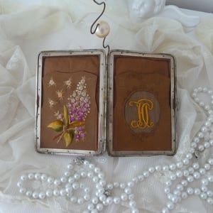 Visitenkarten Etui Antik 19.Jhdt. Edwardian Style  Leder Stickerei Vintage Style Geburtstag Hochzeit