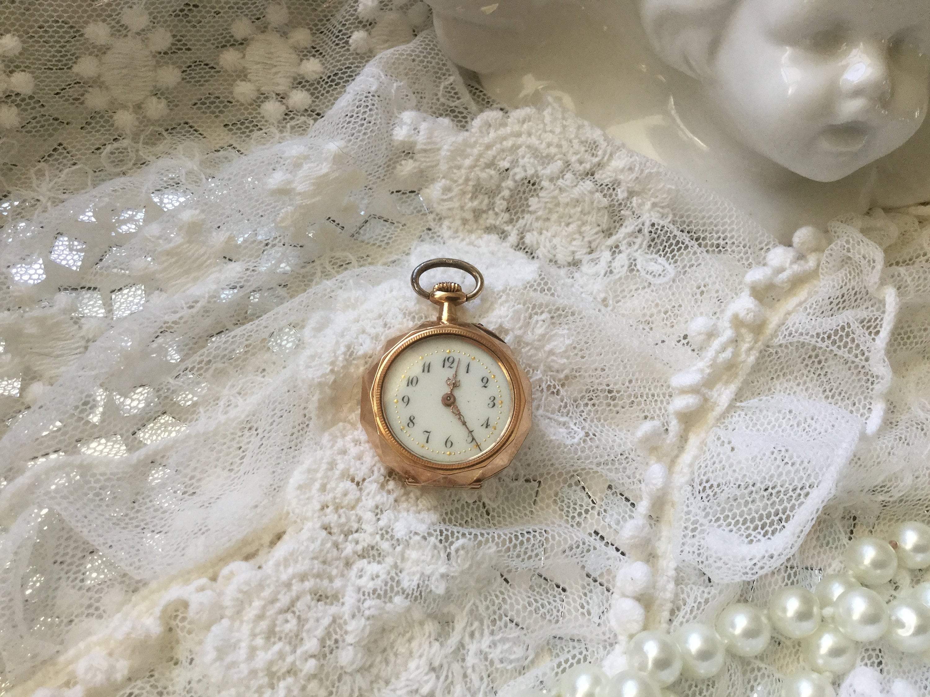 Pocket Mirror Jugendstil Damen Taschenuhr Gelbgold 333