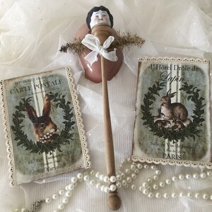 Tarjeta vintage/etiqueta conejito encaje de Pascua