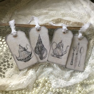 Étiquette cadeau tag éphémère scrapbooking 4 pièces set label*style maison de campagne*vintage*nostalgie*CoeursDeCaschel*pendentif signet