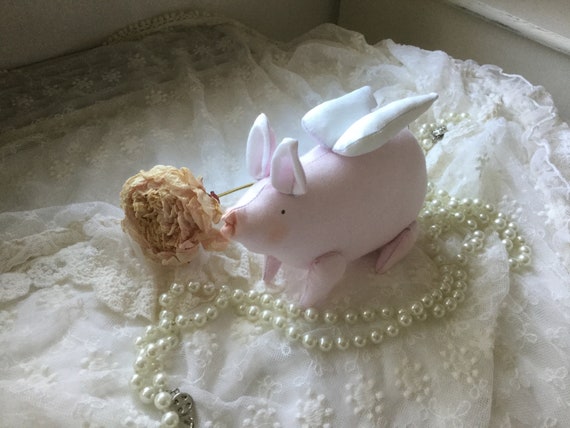 Glücksschweinchen Engel Angel Tilda Puppe Künstlerpuppe Weiß Rosa CoeursDeCaschel Weihnachten Neujahr Sylvester Glücksbringer Geschenk