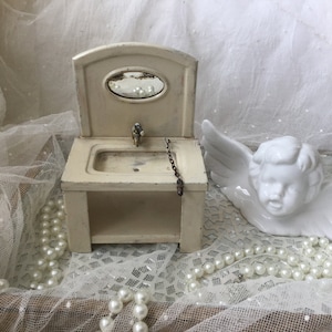 Rarity! Old washbasin sink with base cabinet tin dollhouse dollhouse furniture furniture beige tin toy nostalgia