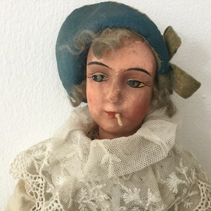 Boudoir Doll with Cigarette Flapper Art Doll Marlene Dietrich Tulle Lace Doll Vintage White Felt Wedding Doll