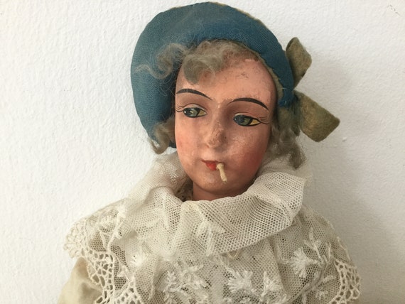 Boudoir Doll With Cigarette Flapper Art Doll Marlene Dietrich Tulle Lace  Doll Vintage White Felt Wedding Doll