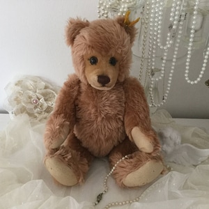 German Steiff Teddy with Music Box Reuge Bear Antique Doll Vintage Light Brown Rose Gift Birthday CoeursDeCaschel Christmas