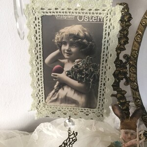 Rarität*Grußkarte*Über 100Jahre alt*Ei*Ostern*Kristall*Deko*Vintage*Nostalgie*CoeursDeCaschel*Anhänger*Spitze*Papier*Easter Card*