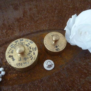 Antique Apothecary Weights in Wooden Box Scales Brass Wood Unit of Measure EdwardianStyle