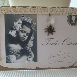 1 biglietto di Pasqua*Ragazza*Cristallo*Decorazione*Vintage*Coniglietto*Casa di campagna*Antico*Cartolina*Pasqua*CoeursDeCaschel*Carta*Coniglietto pasquale*Primavera*Pizzo