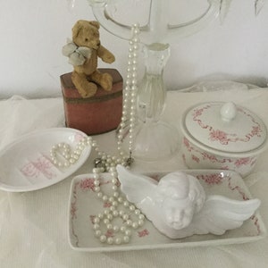 Laura Ashley Old English Bath Set Soap Bowl Comb Bowl Porcelain Box Toilet Tray Vintage 19.Century Edwardian Style Boudoir