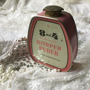 Old tin can 8x4 body powder vintage pink no reproduction original storage tin decoration brocante gift