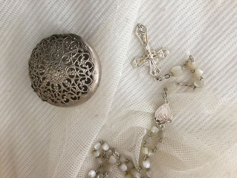 Vintage Rosary & Box 800 Silver Communion Confirmation CoeursDeCaschel Mother's Day Spring Brocante Vintage Edwardian Style Prayer Chain image 4