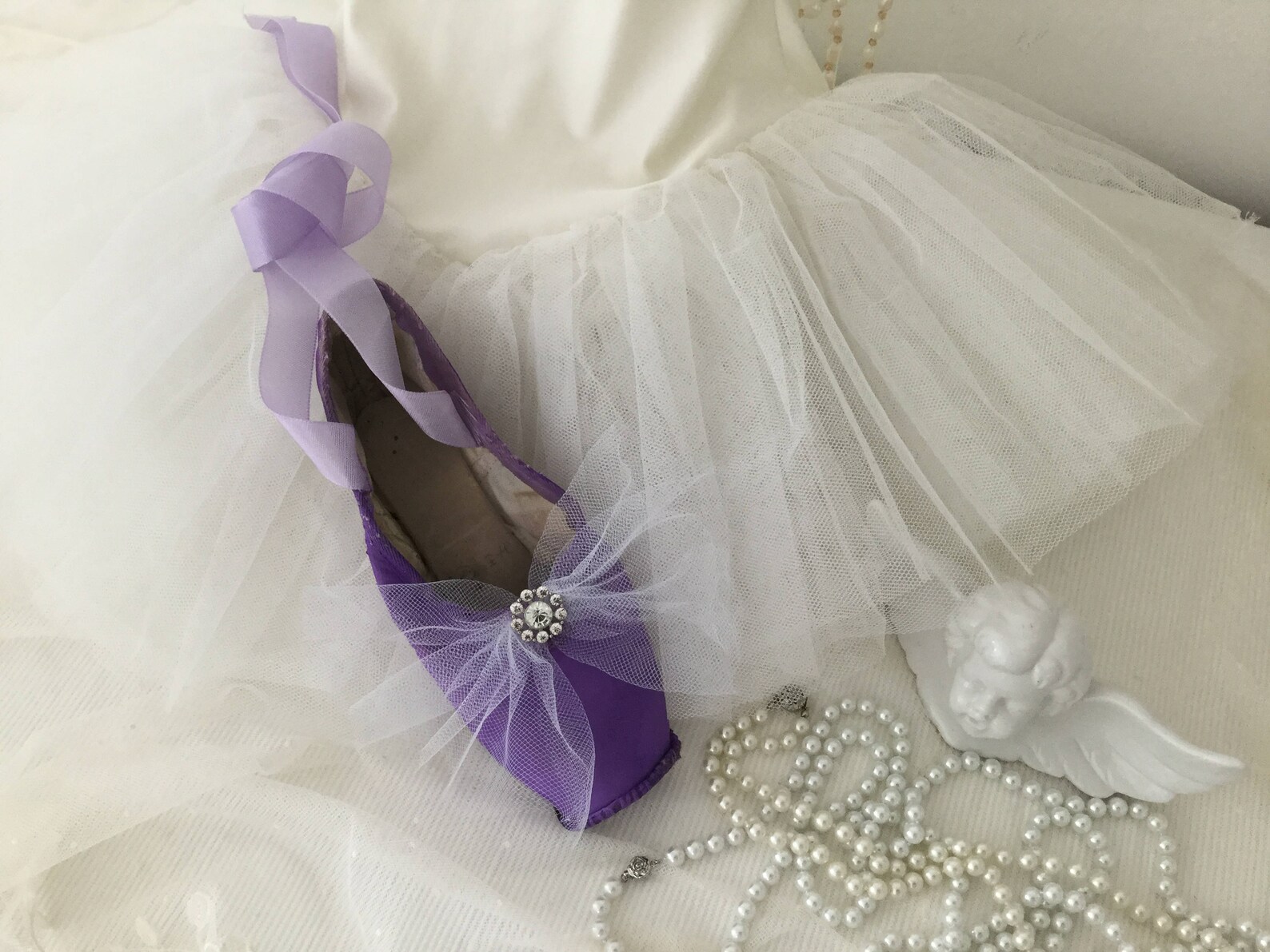 vintage ballet shoe lace shoe brocante rhinestones tulle edwardian style viktorian style coeursdecaschel