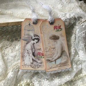 Etichetta regalo etichetta effimera scrapbooking set da 2 pezzi *deco*etichetta*vintage*nostalgia*CoeursDeCaschel*segnalibro pendente