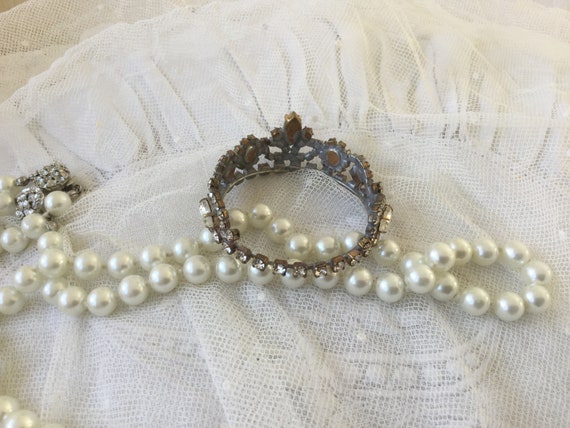 Antique very small rhinestone crown tiara tiara d… - image 9