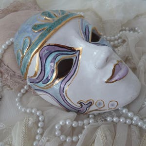 Old Venetian Porcelain Ceramic Mask Limited Edition Number Hand Signed Carnival Artist Mask Harlequin Pierrot Edwardian Style