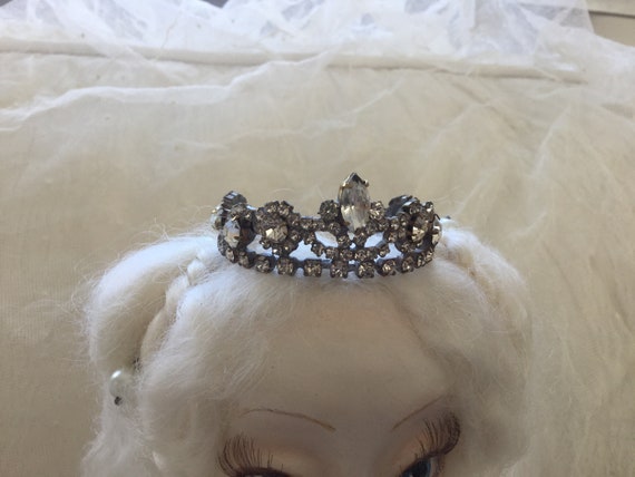 Antique very small rhinestone crown tiara tiara d… - image 6