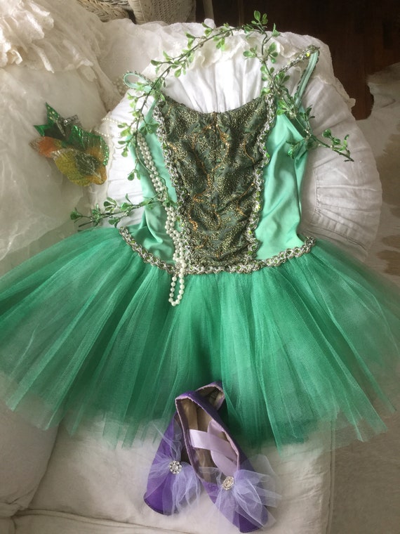 Ballet Tutu with Hair Clip & Leaf Vine Green Fores