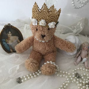 German Steiff Bear Teddy Artist Teddy Antique Steiff Doll Vintage Beige Lace Pearls Gift Birthday