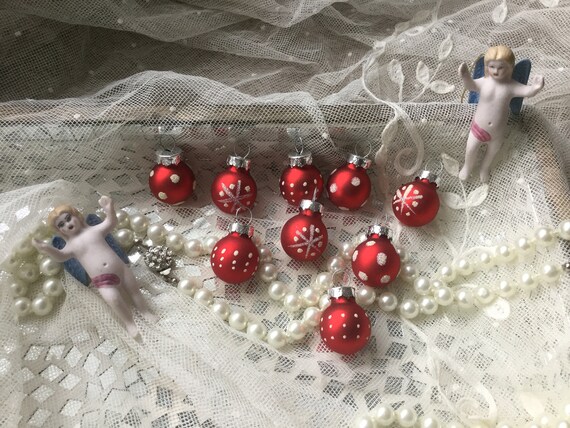Sehr kleiner Baumschmuck 9 Weihnachtskugeln Christbaumkugel Rot Glas Lauscha Anhänger Miniatur Weihnachtsdekoration Weihnachtskugel