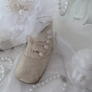 Antike Baby Puppen Schuhe Edwardian Style Leder Knopfstiefelchen Knopfstiefel Porzellanknöpfe Viktorian Style