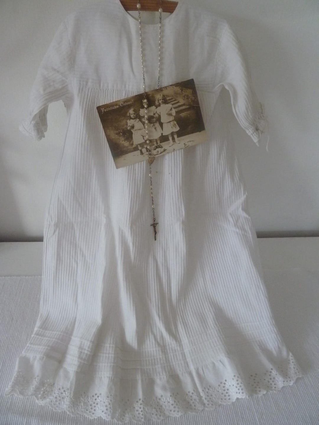 Rarity Antique Christening Gown Vintage Style Cotton Festoon Lace