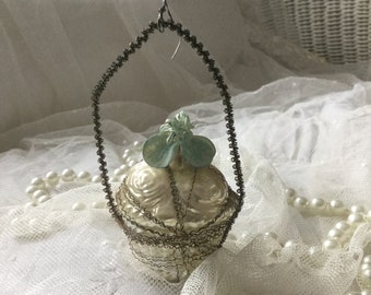 Rarity! Antique small tree decoration pendant poinsettia silk flower Christmas decoration Christmas*1900* Christmas ball Christmas tree ball